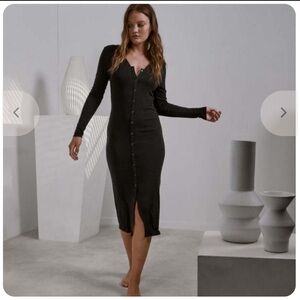 Lunya soft modal black button up dress